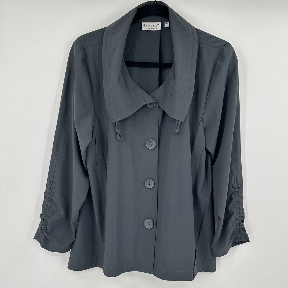 Habitat Gray Shawl Collar Gathered Sleeve Button Front Jacket Women's‎ M
